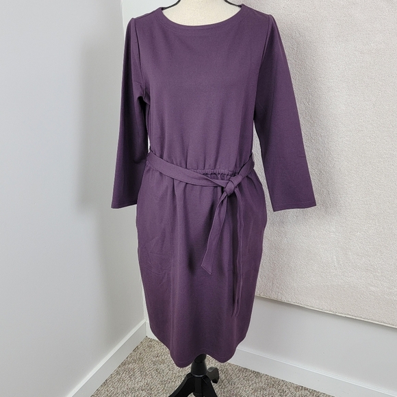 Duluth Trading Co. Elderberry Ponte Pro Knit 3/4 Sleeve Belted Dress Sz M NWOT - Picture 3 of 11